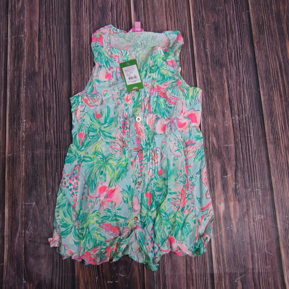 Lilly Pulitzer Shirt Womens XXS Seasalt Blue Sarasota Sleeveless Top Flamingo